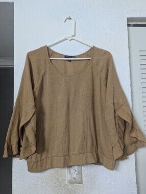 Moa Moa Tan Ruffle Sleeve Lightweight Tunic Top
